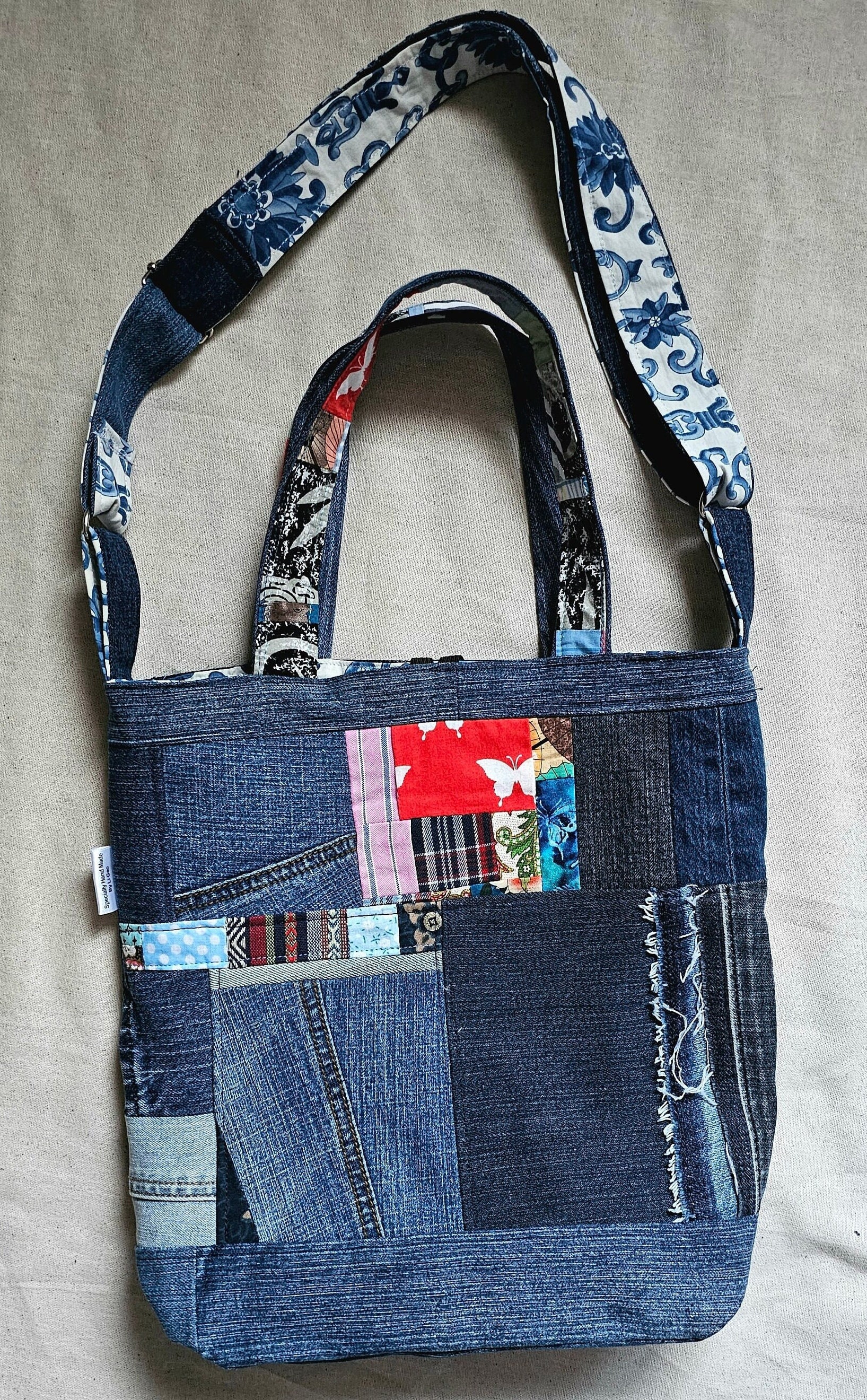 Two Way Crossbody Tote Bag, Upcycled Denim Jeans Handbag, Femininity ...