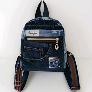 Handcrafted Jeans Zipper Around Backpack HandmadeUniqueArtL Image Unique