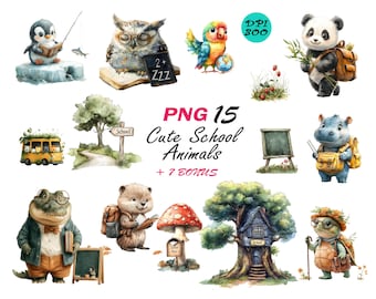 Watercolor Forest Animal Clipart: School & Classroom PNG Set (Digital Download