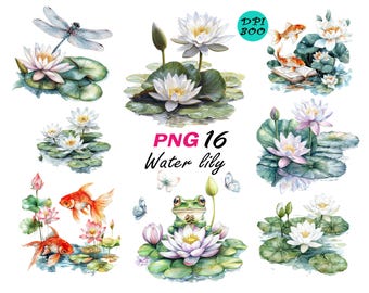 蓮の葉の上のカエルのPNGクリップアート、自然のDIYクラフト用の蓮の花