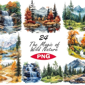 Watercolor Forest Clipart: Wild Nature PNG Illustrations (24)