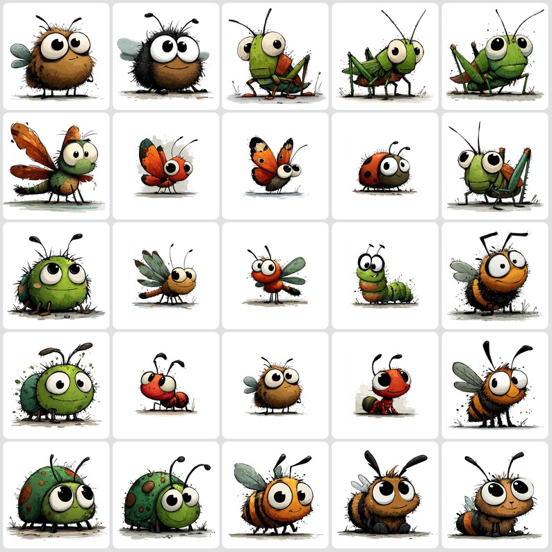 Funny Insects Clipart, Playful Cartoon Bugs and Whimsical Characters ...