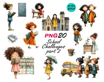 Aquarell Schule Clipart Set: Back to School PNG Art