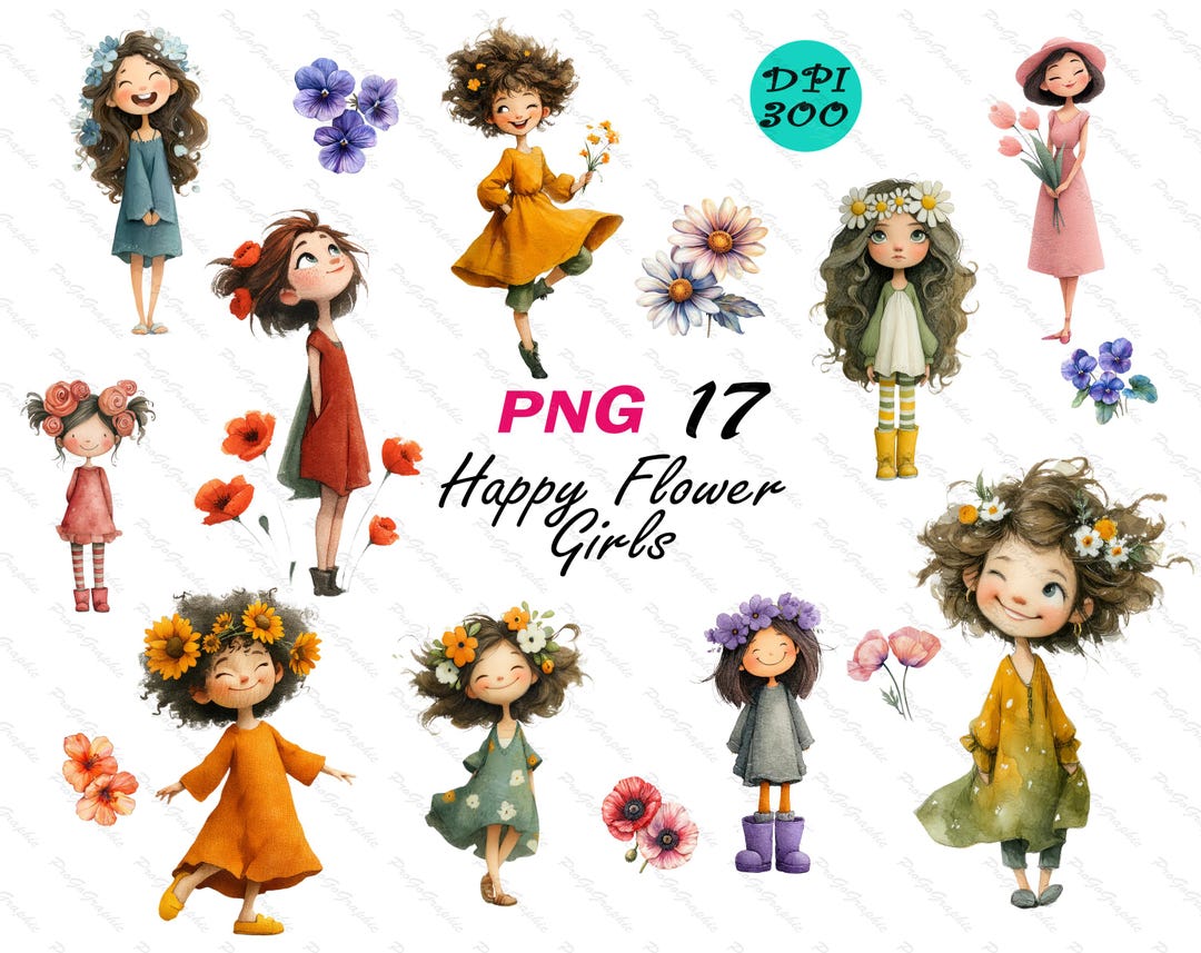 Watercolor Flower Girl Clipart: PNG Floral Art (digital Download) - Etsy