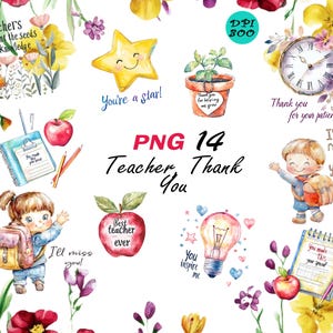 Grazie per l'insegnante, acquerello per l'insegnante, set di clipart per l'insegnante, clipart per decorazioni per l'insegnante, design per biglietti d'auguri per l'insegnante, pacchetto png per l'insegnante, regalo pastello per l'insegnante