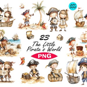 The Little Pirate's World - 23 png, schatkaartclip, piratenschip clipart, cartoon piratenscène, jongensmeisje piraten, kinderpiraatthema, kunst aan de muur