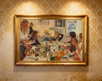 Dinner Party Poster, Elegant Table Setting Wall Art, Cozy Dining Printable, Kitchen Decor