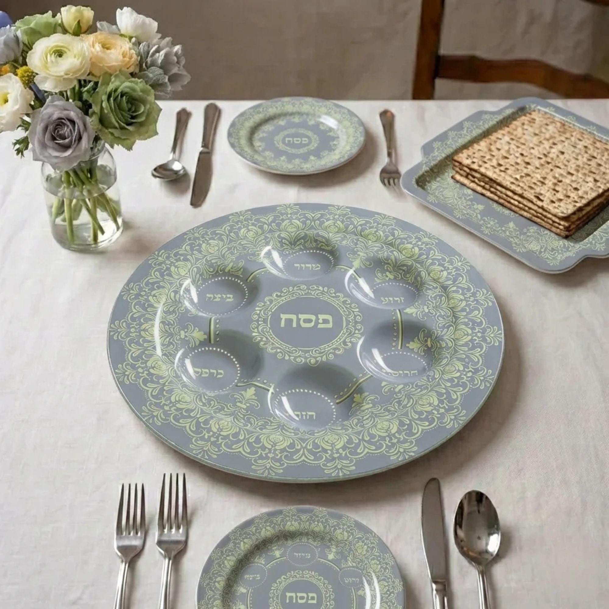 Glass Passover Seder Plate – Gold Design Pesach Plate With Hebrew ...