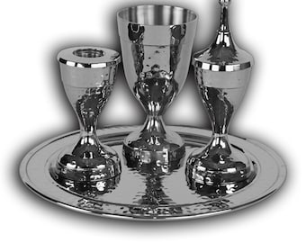 Set Havdalah placcato in nichel martellato - Set Judaica da 4 pezzi per lo Shabbat