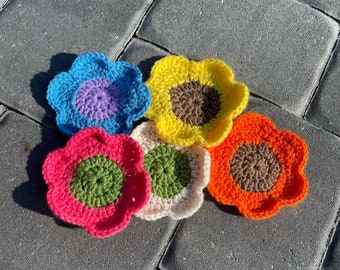 Crochet Flower Coasters - Set of 5 Mystery Coasters - Daisy Coasters - Drink Coasters