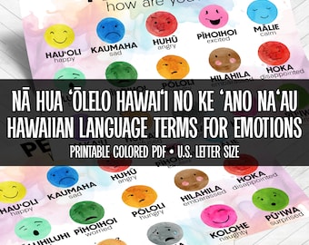 Hawaiian Language Terms for Emotions | Nā Hua ʻŌlelo Hawaiʻi | Educational Resources | Language Learning | Printable PDF  | US Letter