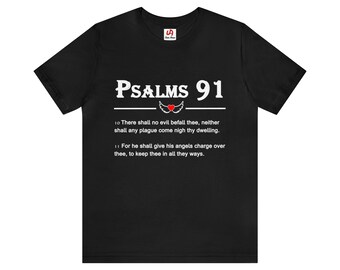 Camiseta con el Salmo 91, unisex, con estampado gráfico y versículo bíblico inspirador.