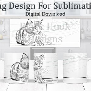Cat Mug Design - Animal Sublimation Art, Cat Doodle 11oz Mug Wrap, Feline Coffee Mug PNG, Abstract Cat Design