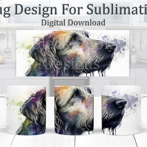 Watercolour Irish Wolfhound Mug Design, Colourful Celtic Canine Sublimation Design, Mug Wrap 11oz Template, Sight Dog Coffee Mug Design