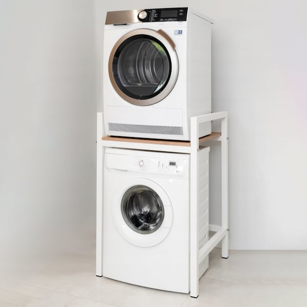 Platzsparender Waschmaschinen und Trockner Stand | Kompaktes Wäscheregal | Waschküche Regal für Kleine Räume