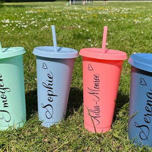 Personalised cold cup with straw and lid, starbucks inspired, perfect for summer, hot weather, summer gift personalised for you