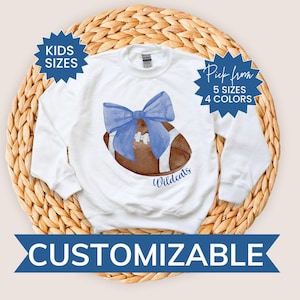 Custom Youth Football Bow Sweatshirt, Kids Football Sweatshirt, Custom Mascot Bow Sweater, Personalized Game Day Sweatshirt, Team Spirit
