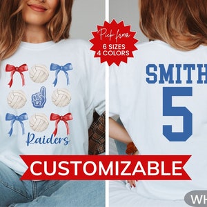 Custom Coquette Volleyball Shirt, Personalized Volleyball Mom Shirt, Volleyball Bows Comfort Colors® Shirt, Team Spirit , School Spirit Tee