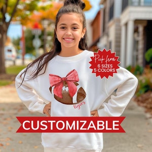 Custom Youth Football Bow Sweatshirt, Kids Football Sweatshirt, Custom Mascot Bow Sweater, Personalized Game Day Sweatshirt, Team Spirit
