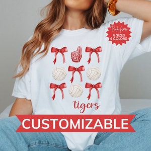 Custom Coquette Volleyball Shirt, Personalized Volleyball Mom Shirt, Volleyball Bows Comfort Colors® Shirt, Team Spirit , School Spirit Tee
