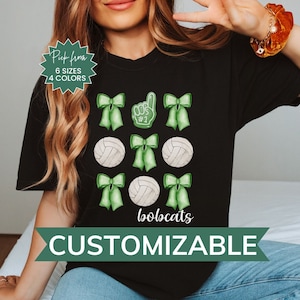 Custom Coquette Volleyball Shirt, Personalized Volleyball Mom Shirt, Volleyball Bows Comfort Colors® Shirt, Team Spirit , School Spirit Tee