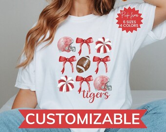 Custom Coquette Game Day Shirt, Personalized Cheer Mom Tee, Football Mom Shirt, Comfort Colors® Spirit Shirt, Team Spirit, School Spirit Tee