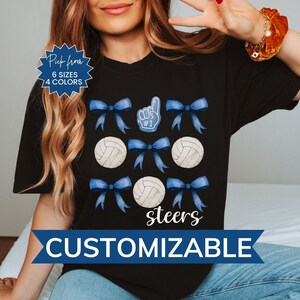 Custom Coquette Volleyball Shirt, Personalized Volleyball Mom Shirt, Volleyball Bows Comfort Colors® Shirt, Team Spirit , School Spirit Tee