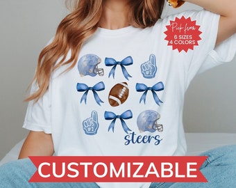 Custom Coquette Football Shirt, Football Mom Comfort Colors Shirt, Mascot Bow Shirt, Coquette Bows School Shirt, Personalized Game Day Shirt