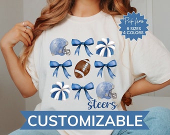 Custom Coquette Football Shirt, Football Mom Comfort Colors Shirt, Mascot Bow Shirt, Coquette Bows School Shirt, Personalized Game Day Shirt