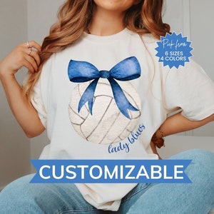 Custom Coquette Volleyball Shirt, Personalized Volleyball Mom Shirt, Volleyball Bows Comfort Colors® Shirt, Team Spirit , School Spirit Tee