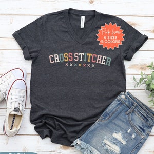 Cross Stitching V-Neck Shirt For Cross Stitchers, Cross Stitching Friends Shirt, Cross Stitching Gift For Mom, Cross Stitch V-Neck Tee Shirt