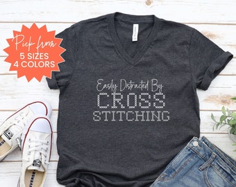 Cross Stitch V-Neck Shirt For Cross Stitchers, Cross Stitch T-Shirt For Mom, Cross Stitch Gift For Friend, Funny Cross Stitch Shirt