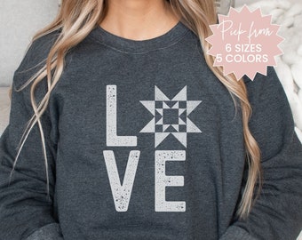 Love Quilt Block Sweatshirt, Valentines Quilt Sweater, Quilt Retreat Shirt, Gift For Quilter, Quilt Group Sweatshirt, Distressed Quilt Block