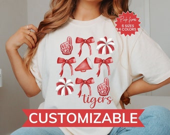 Custom Coquette Game Day Shirt, Personalized Cheer Mom Tee, Gift For Cheer Coach, Spirit Shirt, Sports Mom Tee, Team Spirit, School Spirit