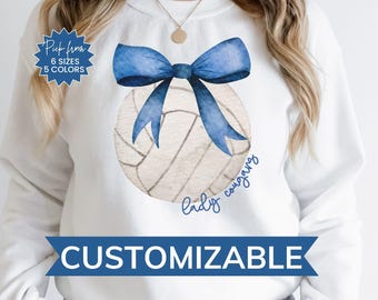 Custom Volleyball Bow Sweatshirt, Personalized Team Name Shirt, Watercolor Volleyball Sweater, Custom Volleyball Mom Shirt, Coquette Team