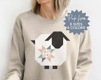 Quilting Sweatshirt, Sheep Quilt Block Sweatshirt For Quilter, Quilting Gift Idea For Mom, Quilting Sweater, Quilt Retreat Sweatshirt