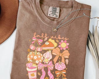Comfort Colors Fall Vibes Shirt, Coquette Fall T-Shirt, Fall Bow Shirt, Cute Autumn Shirt, Fall Harvest Shirt, Trendy Thanksgiving Shirt