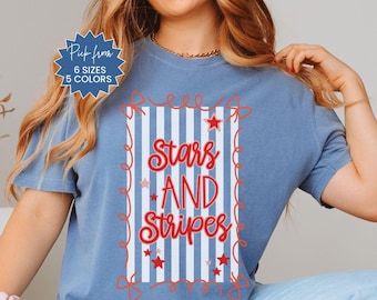 USA Comfort Colors Shirt, Patriotic Shirt for Women, 4th of July T-Shirt, Coquette USA Bow Shirt, Independence Day, Stars And Stripes Shirt