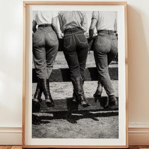 Vintage Cowgirls Poster, Retro Black and White 3 Cowgirls on a Ranch Poster, Trendy Western Home Decor Wall Art