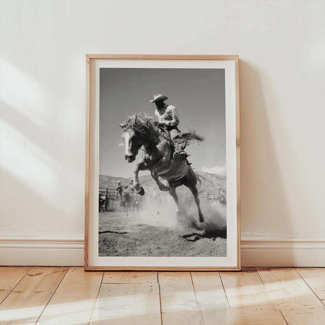 Vintage Cowboy Rodeo Poster, Retro Black and White Western Cowboy ...