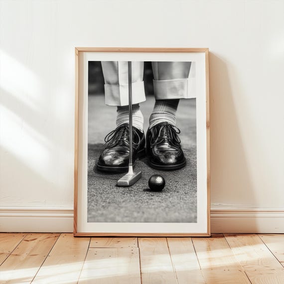 Vintage Golf Poster, Retro Golfer Gentleman Golf Shoes Poster, Black and White Classic Golfer Photography Print