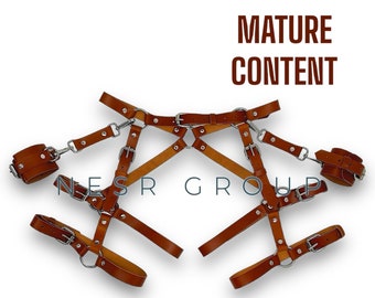 Leather lingerie Harness and Cuffs, Harness Lingeries, Leather Lingerie for Women, Thigh Harness, Leg Harness, Leather Woman Harness,Mature