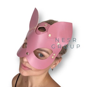 Leather Cat Mask Leather Mask, Cosplay Cat Mask, Festival Mask, Halloween Face Mask, Masquerade Fox Black Mask