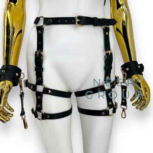Leather Lingerie Harness with Handcuff, Harness for Woman, Leg Harness, Harness Lingeries, Harness Belt