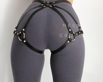 Leather lingerie Harness and Cuffs, Harness Lingeries, Leather Lingerie for Women, Thigh Harness, Leg Harness, Leather Woman Harness