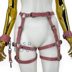 Leather Lingerie Harness with Handcuff, Harness for Woman, Leg Harness, Harness Lingeries, Harness Belt
