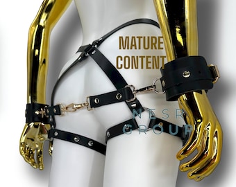 Butt Harness for Woman and Cuffs, Leather Lingerie Harness, Plus Size Harness, Thigh Harness