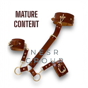 Leather Handmade Halter Choker Harness Leather Body Bondage Waist Belt Strap, Leather Neck Collar Wrist Cuffs Restraint Bondage Back Slave