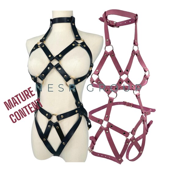 Leather lingerie Harness and Cuffs, Harness Lingeries, Leather Lingerie for Women