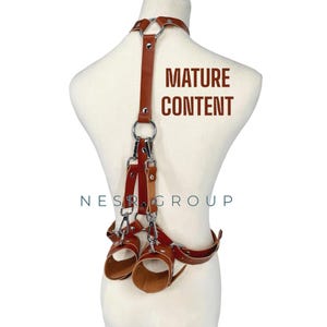 Leather Handmade Halter Choker, Harness Leather Body Bondage Waist Belt Strap ,Leather Neck Collar ,Restraint Bondage Back Slave